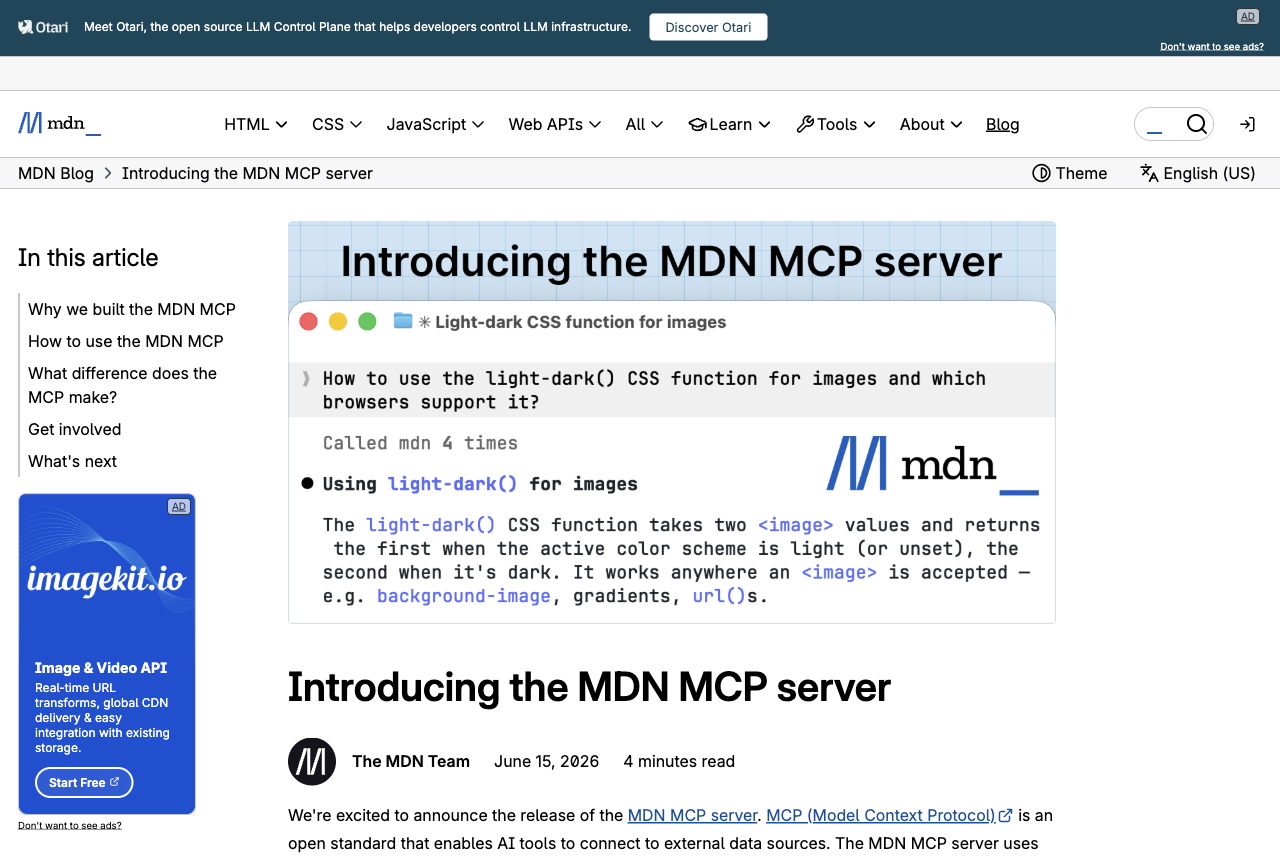 MDN article detail page after the semantic click navigated to the article